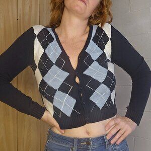 Brandy Melville Preppy Sporty Blue Knit Button Down Cropped Cardigan